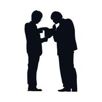 Two colleges students standing and talking with a book vector