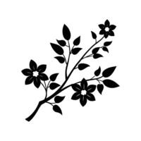 Minimal blooming floral branch silhouette illustration, branch with flowers on a white background vector