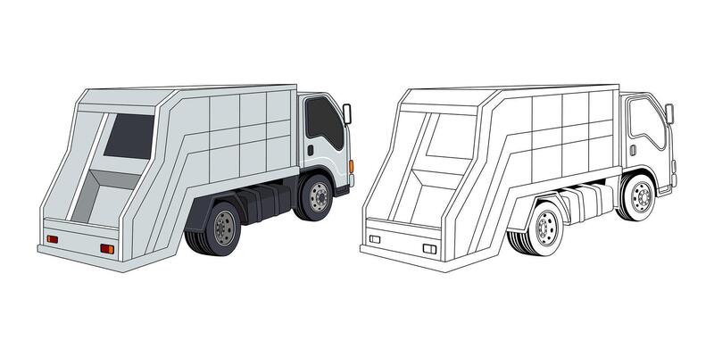 Garbage Truck Back View Cartoon Design Illustration