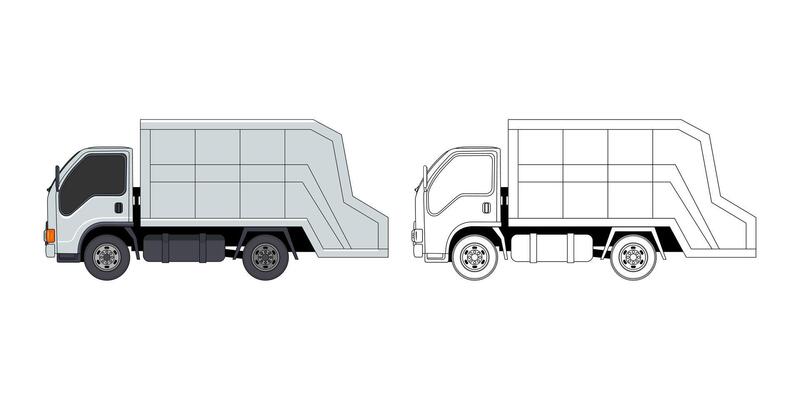 Garbage Truck Sie View Cartoon Design Illustration