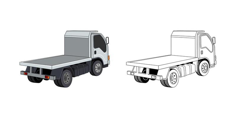 Flatbed Truck Back View Cartoon Design Illustration