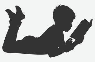 Enchanting Silhouette of a Child Lying Down and Reading Captivating Illustration vector