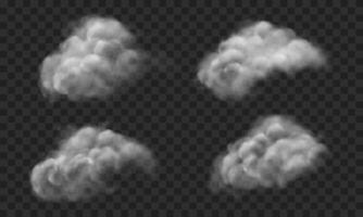 of realistic white cloud set collection on grey checkered background vector