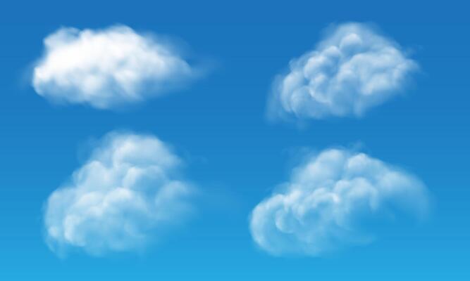 of realistic white cloud set collection on blue sky background