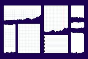 set of paper sheets, torn paper, notebook sheets, white sheets vector