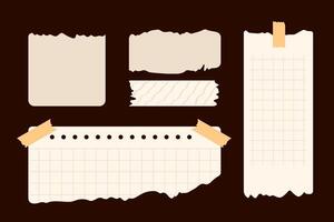 set of illustrations for memo notetaking pieces of paper with adhesive tape vector