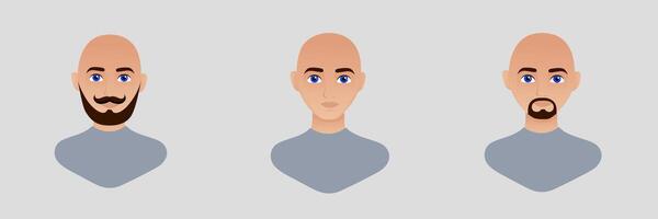 Portrait of a bald man with a beard. Flat illustration vector