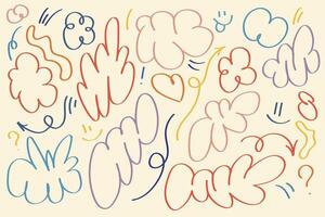 Abstract set of colorful elements with floral shapes, intricate patterns and wavy lines vector