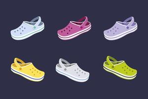 Set of colorful beach shoes. rubber slippers for swimming in the sea and pool. fashionable summer slippers Rubber or foam clogs with durable soles, do not slip. vector
