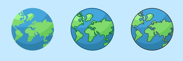 Planet earth or globe. Set in three different styles. vector