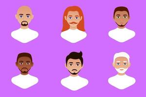 Man avatars set. User portraits. Various human face icons. Male characters. Smiling man characters. illustration in flat cartoon style vector