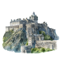Edinburgh Castle of Scotland watercolor using for web, card, print or decoration png