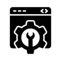 Cogwheel and spanner inside webpage denoting icon of website setting vector