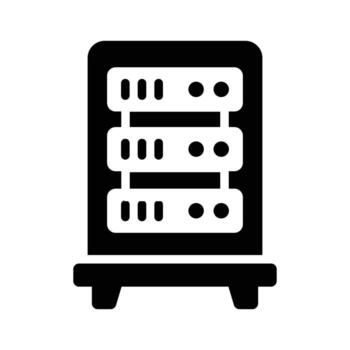 un icono de un servidor estante con indicadores, usado para datos almacenamiento vector