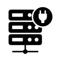 Data server with power plug denoting concept icon of database power vector