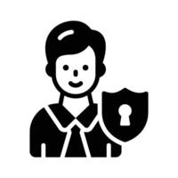 Protection shield with human avatar denoting concept icon of employee security vector