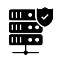 Protection shield with database servers showing concept icon of secure server, database security vector