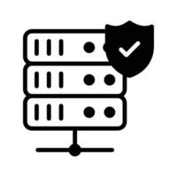 Protection shield with database servers showing concept icon of secure server, database security vector
