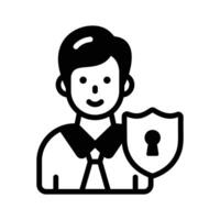 Protection shield with human avatar denoting concept icon of employee security vector
