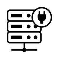Data server with power plug denoting concept icon of database power vector