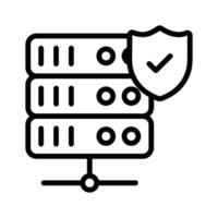 Protection shield with database servers showing concept icon of secure server, database security vector