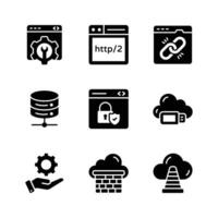 Pack of web hosting icons in modern style vector