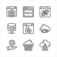 Pack of web hosting icons in modern style vector