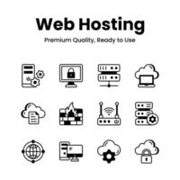 Pack of web hosting icons in modern design style vector