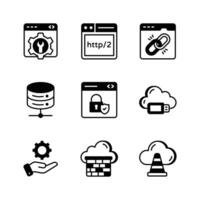 Pack of web hosting icons in modern style vector