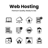 Grab this amazing web hosting icons set in trendy style vector