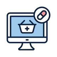 Online medication, capsule inside computer screen concept icon of online medication vector