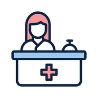 Icon representing a medical receptionist at a desk with a bell and cross vector