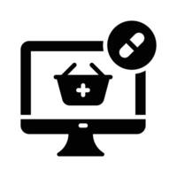 Online medication, capsule inside computer screen concept icon of online medication vector