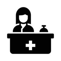 Icon representing a medical receptionist at a desk with a bell and cross vector