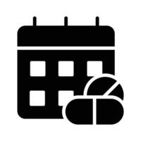 Icon representing scheduled medication time, featuring a pill and a calendar vector