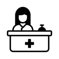 Icon representing a medical receptionist at a desk with a bell and cross vector