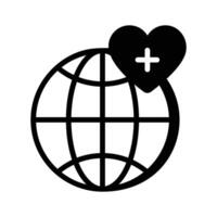 Global healthcare icon, earth with heart and medical sign vector