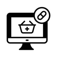 Online medication, capsule inside computer screen concept icon of online medication vector
