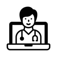 An icon representing a telemedicine consultation with a doctor on a laptop screen vector