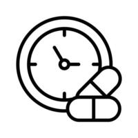 Icon representing scheduled medication time, featuring a pill and a clock vector