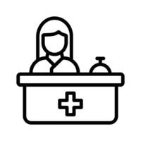 Icon representing a medical receptionist at a desk with a bell and cross vector