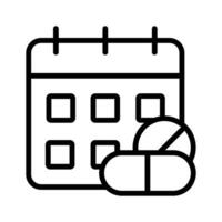 Icon representing scheduled medication time, featuring a pill and a calendar vector