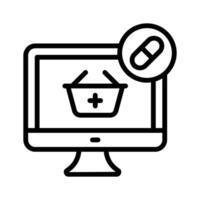 Online medication, capsule inside computer screen concept icon of online medication vector