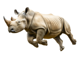 photo of a rhinoceros floating mid-air on isolated background png