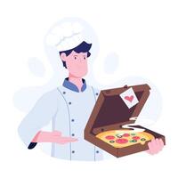 A flat style illustration of expert pizza chef vector