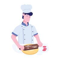 Expert chef rolling dough, flat character illustration vector