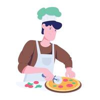 A flat character illustration of pizza cutting vector