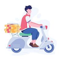 Character based flat illustration of scooter delivery vector