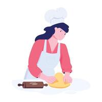 Chef kneading dough with hands, flat illustration vector