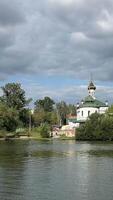 Traveling on a yacht under bridges, sailing, making wishes Ukraine Vinnitsa Southern Bug River. Float along the river view from the river to the city video